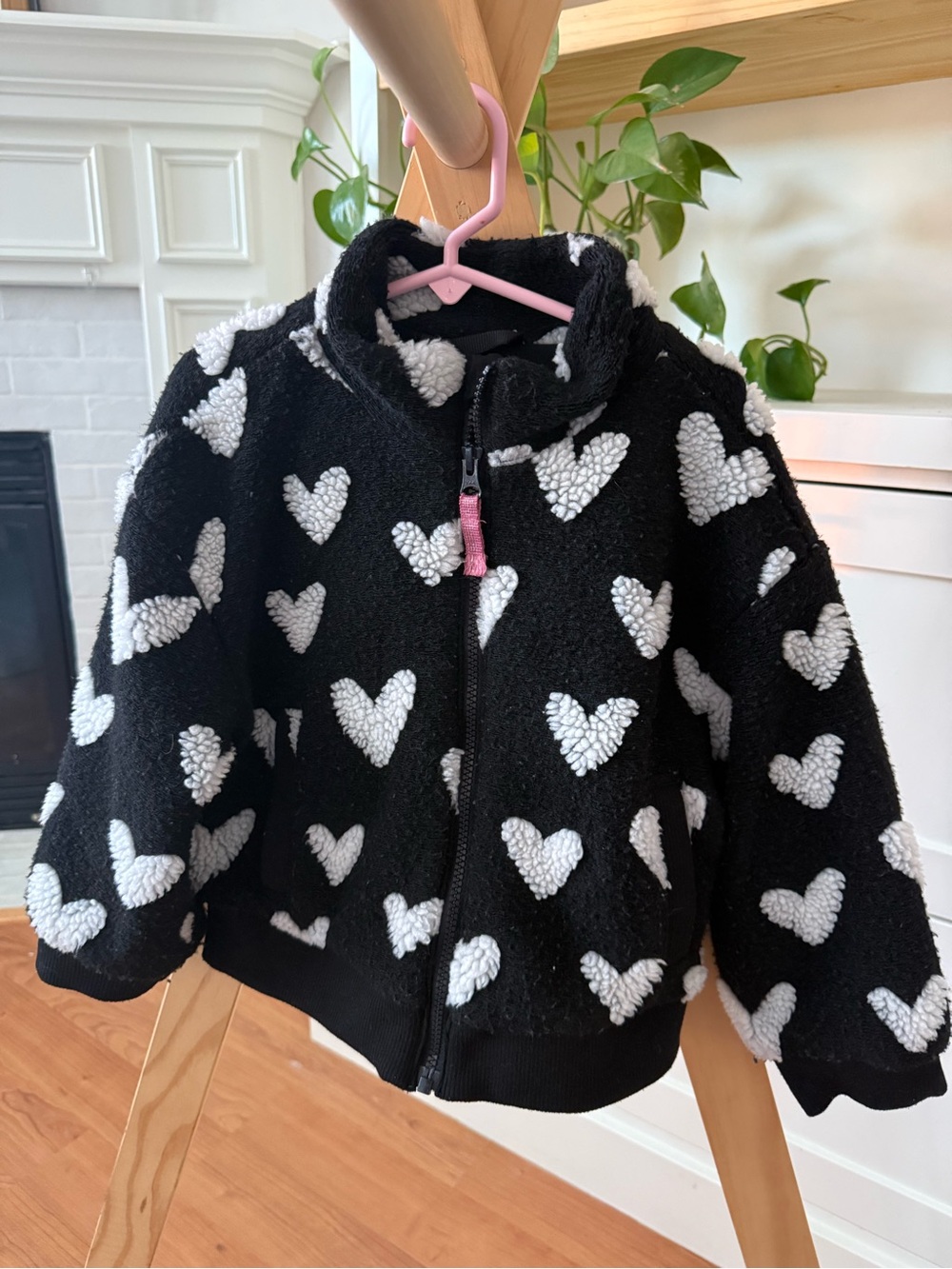 Cat & Jack Black Puffer Jacket with White Heart Pattern